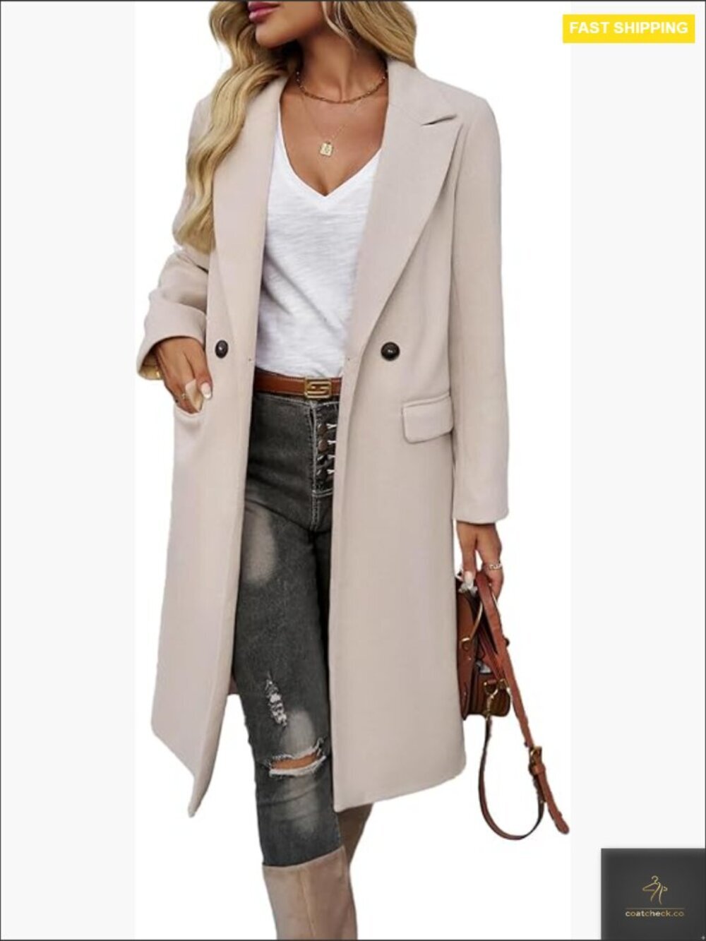 Classic Wool Pea Coat Elegant Trench Style Knee Length Overcoat Fall Winter